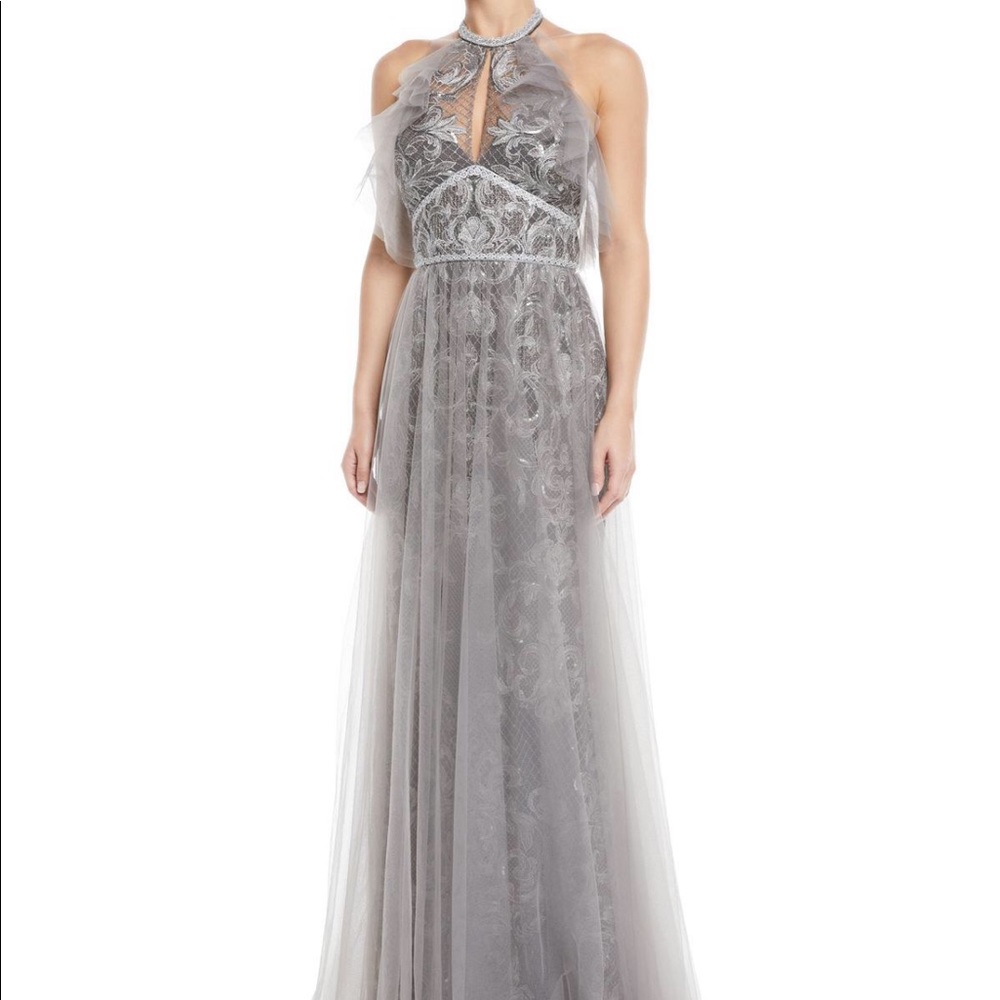 Marchesa Notte | Grey Silver Gown